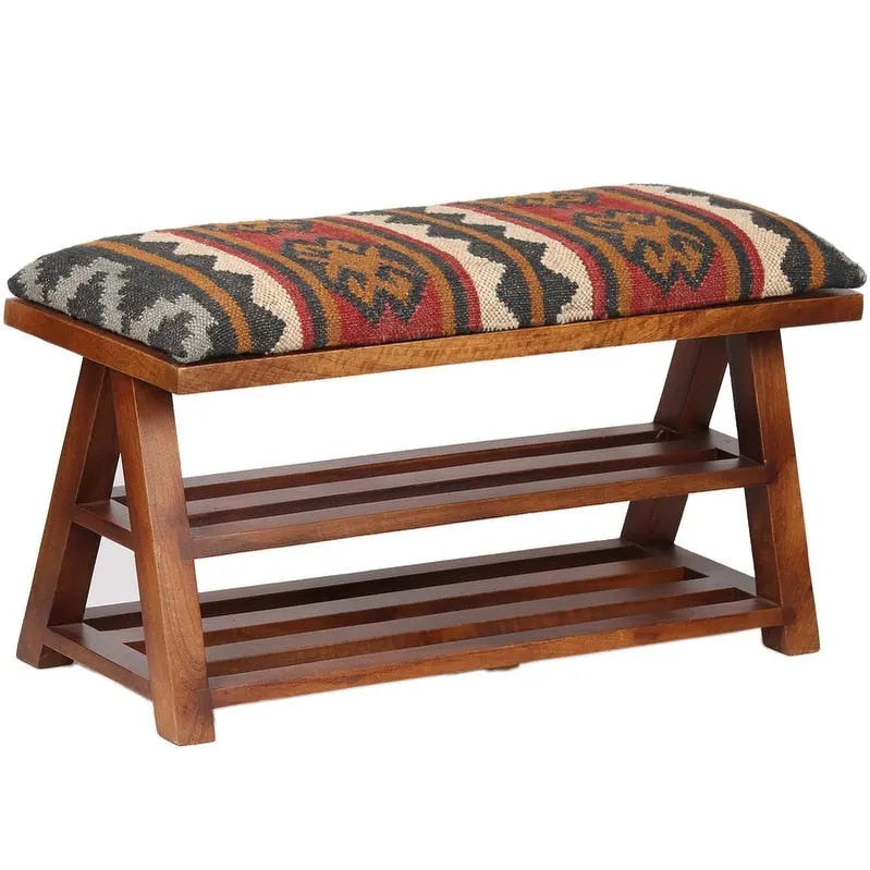 Handmade Kilim Upholstered Wooden Storage Bench - 30 W x 12.5 L x 16 H
