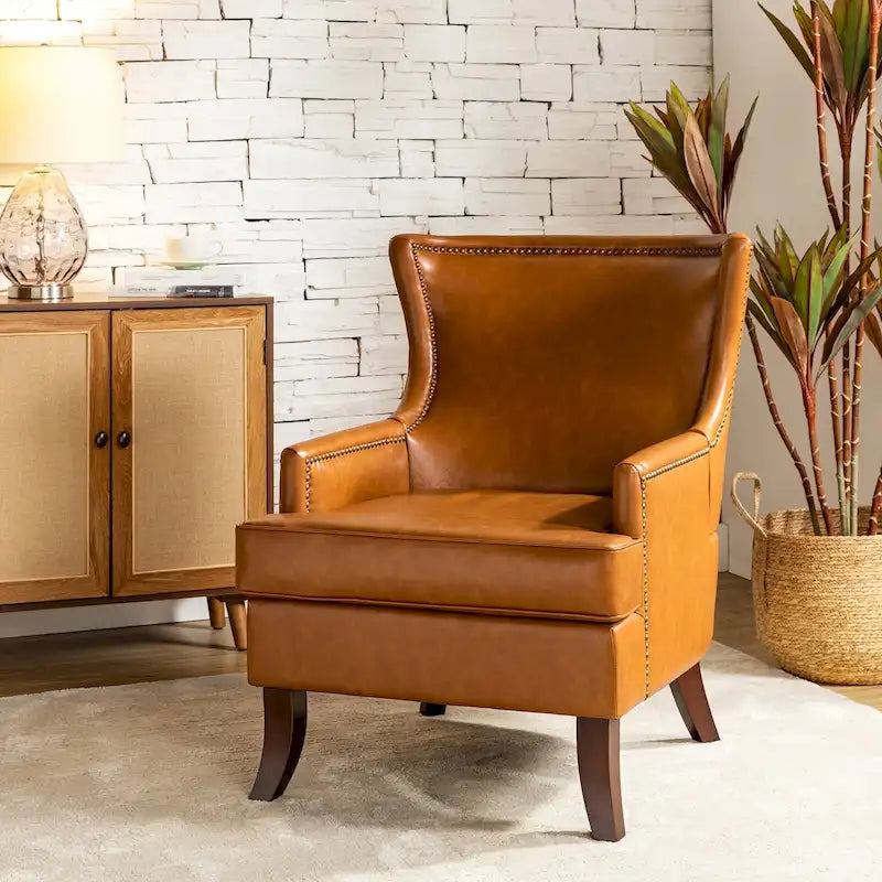 Moderner Mid-Century-Sessel mit Flügelrücken und Kunstlederbezug