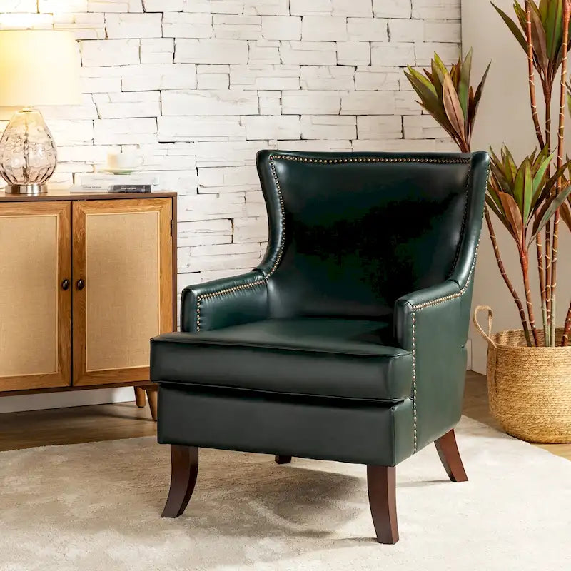 Moderner Mid-Century-Sessel mit Flügelrücken und Kunstlederbezug