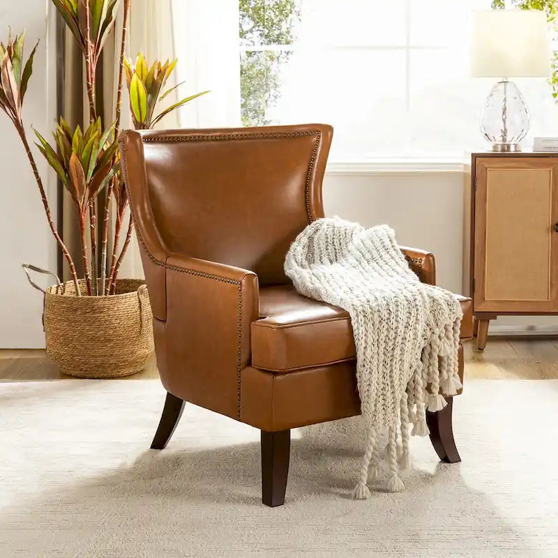 Moderner Mid-Century-Sessel mit Flügelrücken und Kunstlederbezug