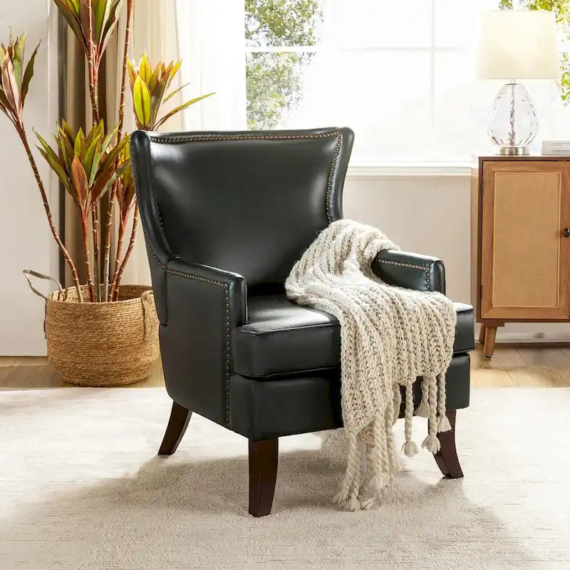 Moderner Mid-Century-Sessel mit Flügelrücken und Kunstlederbezug