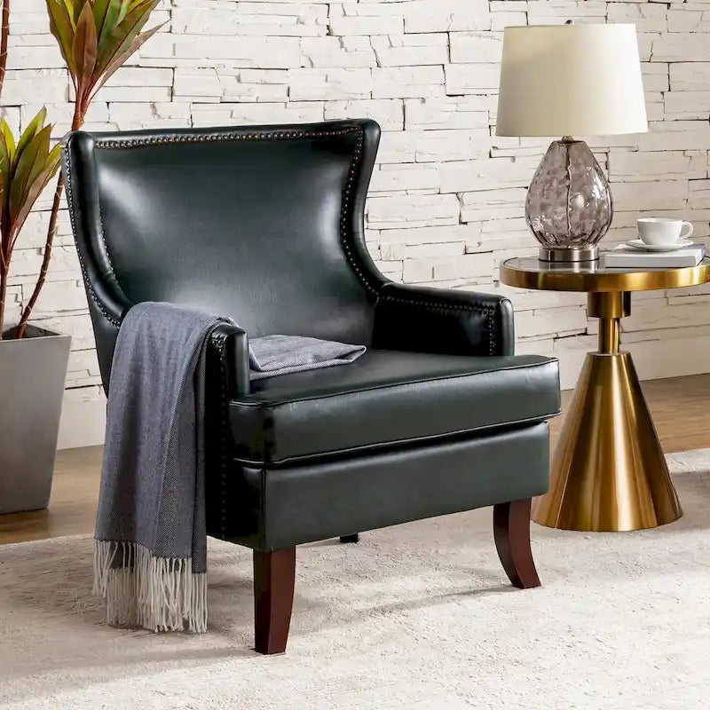 Fauteuil à oreilles moderne de style mi-siècle en similicuir végétalien