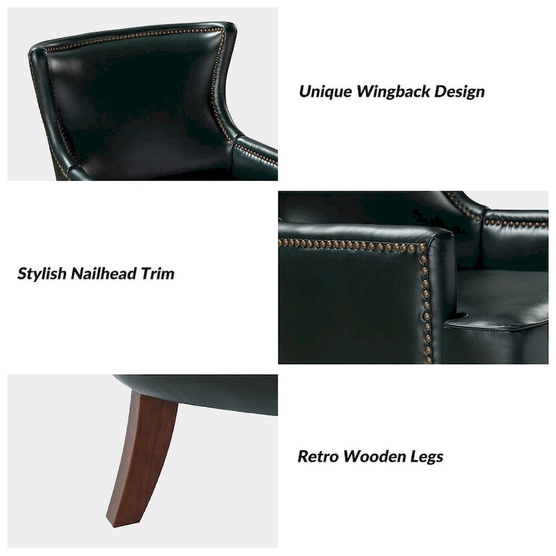 Fauteuil à oreilles moderne de style mi-siècle en similicuir végétalien