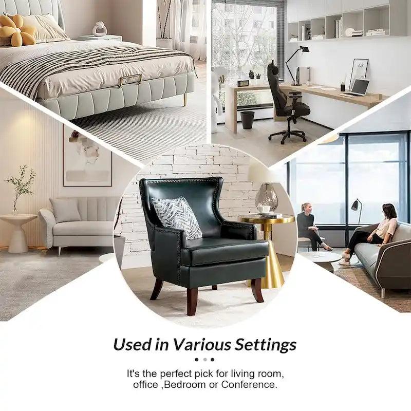 Fauteuil à oreilles moderne de style mi-siècle en similicuir végétalien