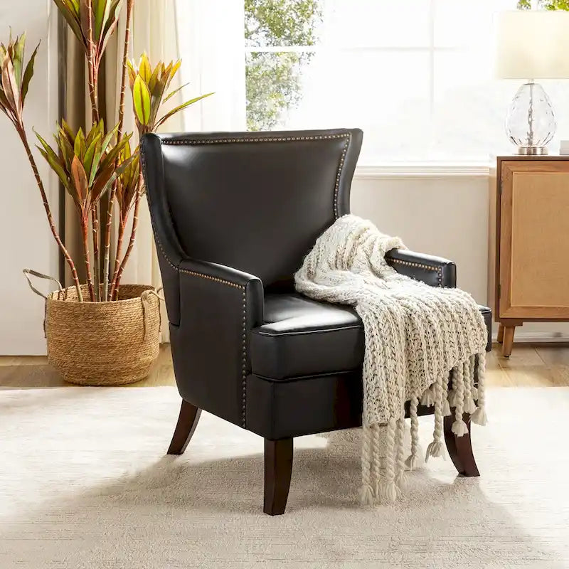 Fauteuil à oreilles moderne de style mi-siècle en similicuir végétalien
