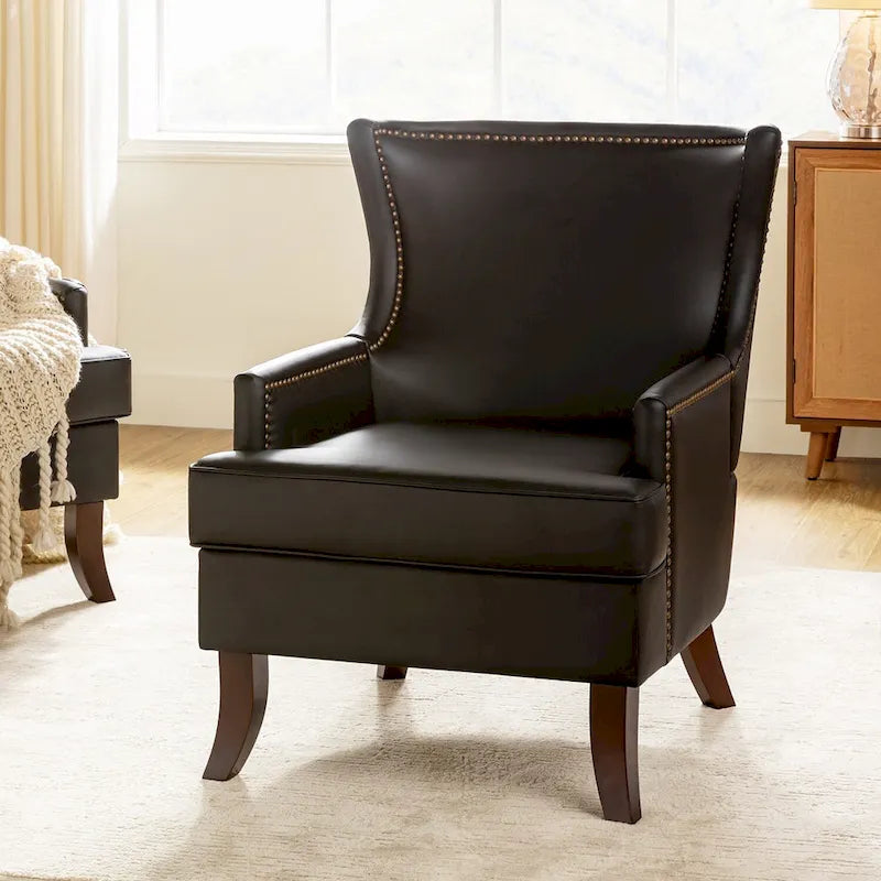 Fauteuil à oreilles moderne de style mi-siècle en similicuir végétalien
