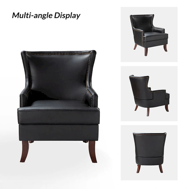 Fauteuil à oreilles moderne de style mi-siècle en similicuir végétalien