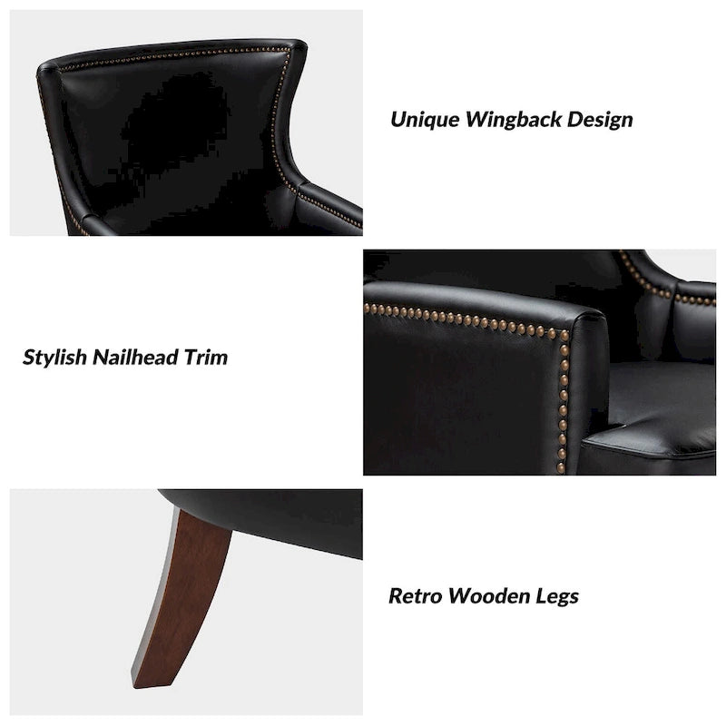Fauteuil à oreilles moderne de style mi-siècle en similicuir végétalien