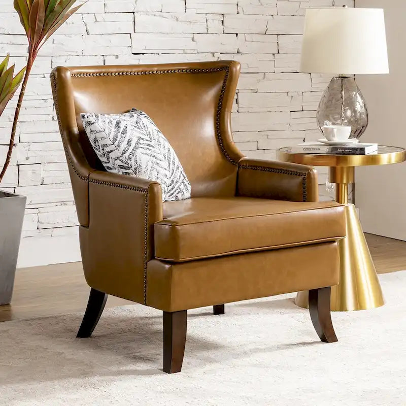Fauteuil à oreilles moderne de style mi-siècle en similicuir végétalien