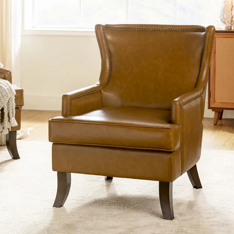 Fauteuil à oreilles moderne de style mi-siècle en similicuir végétalien