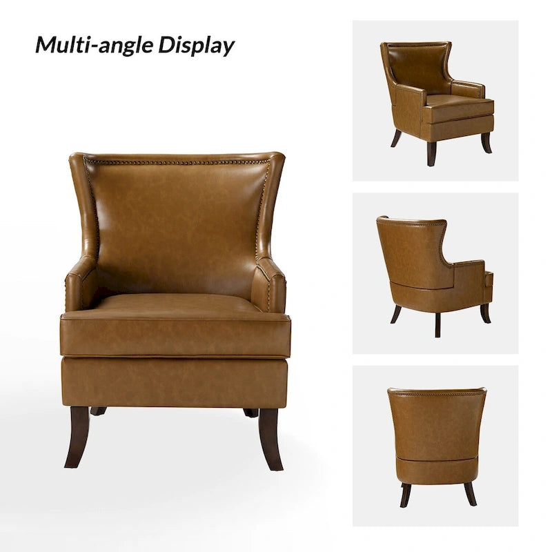 Fauteuil à oreilles moderne de style mi-siècle en similicuir végétalien