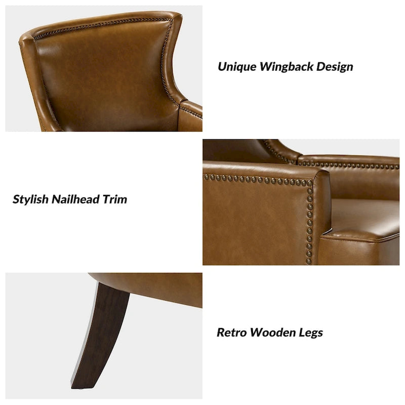 Fauteuil à oreilles moderne de style mi-siècle en similicuir végétalien