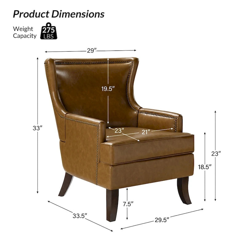 Fauteuil à oreilles moderne de style mi-siècle en similicuir végétalien