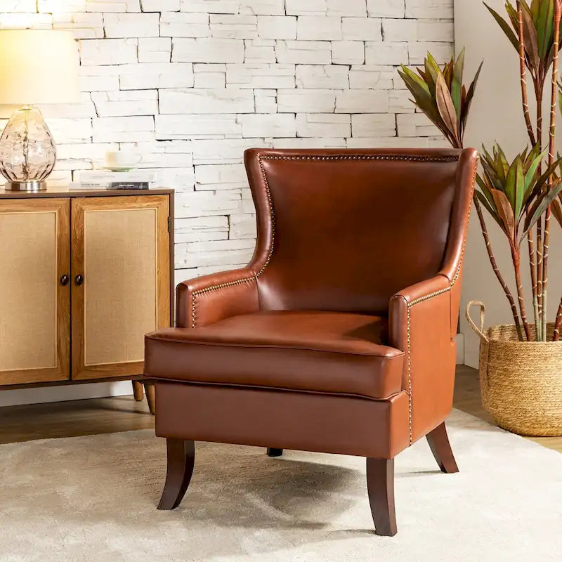 Fauteuil à oreilles moderne de style mi-siècle en similicuir végétalien