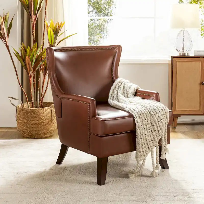 Fauteuil à oreilles moderne de style mi-siècle en similicuir végétalien