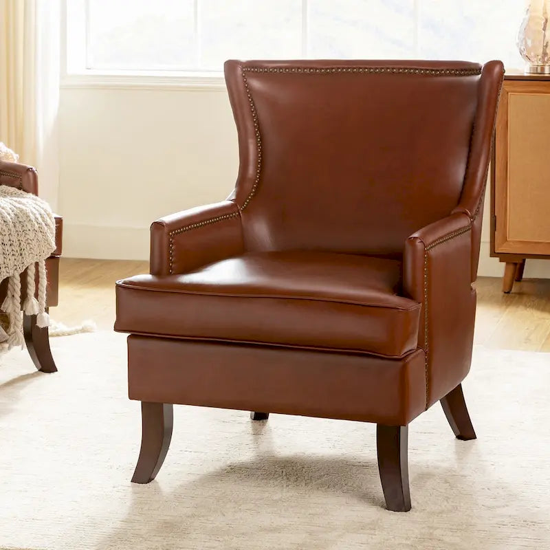 Fauteuil à oreilles moderne de style mi-siècle en similicuir végétalien