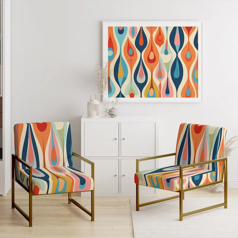 Gestoffeerde accentstoel Retro Abstract Drops XI