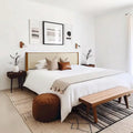 Beige Upholstered Headboard and Wood Frame Set, Queen or King