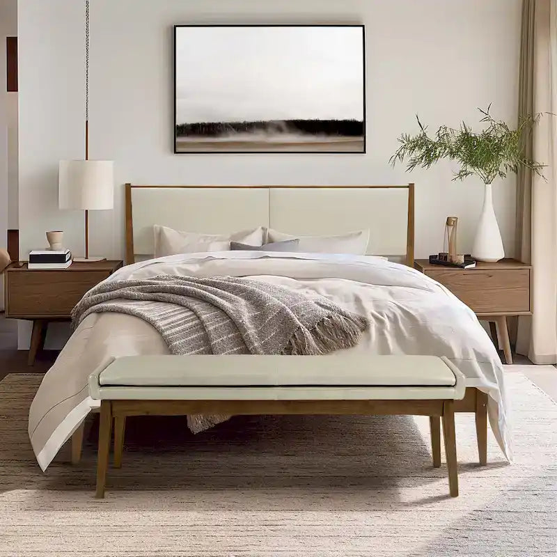 Upholstered Headboard and Wood Bed Frame Set, Queen or King