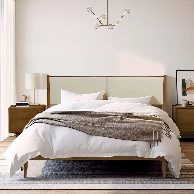 Upholstered Headboard and Wood Bed Frame Set, Queen or King