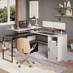 L-Shaped Lift-Top Desk with Storage Cabinet and Hooks