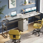 L-Shaped Lift-Top Desk with Storage Cabinet and Hooks