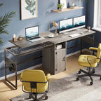 L-Shaped Lift-Top Desk with Storage Cabinet and Hooks