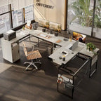 L-Shaped Lift-Top Desk with Storage Cabinet and Hooks