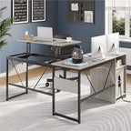 L-Shaped Lift-Top Desk with Storage Cabinet and Hooks