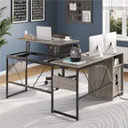 L-Shaped Lift-Top Desk with Storage Cabinet and Hooks