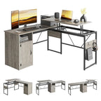 L-Shaped Lift-Top Desk with Storage Cabinet and Hooks