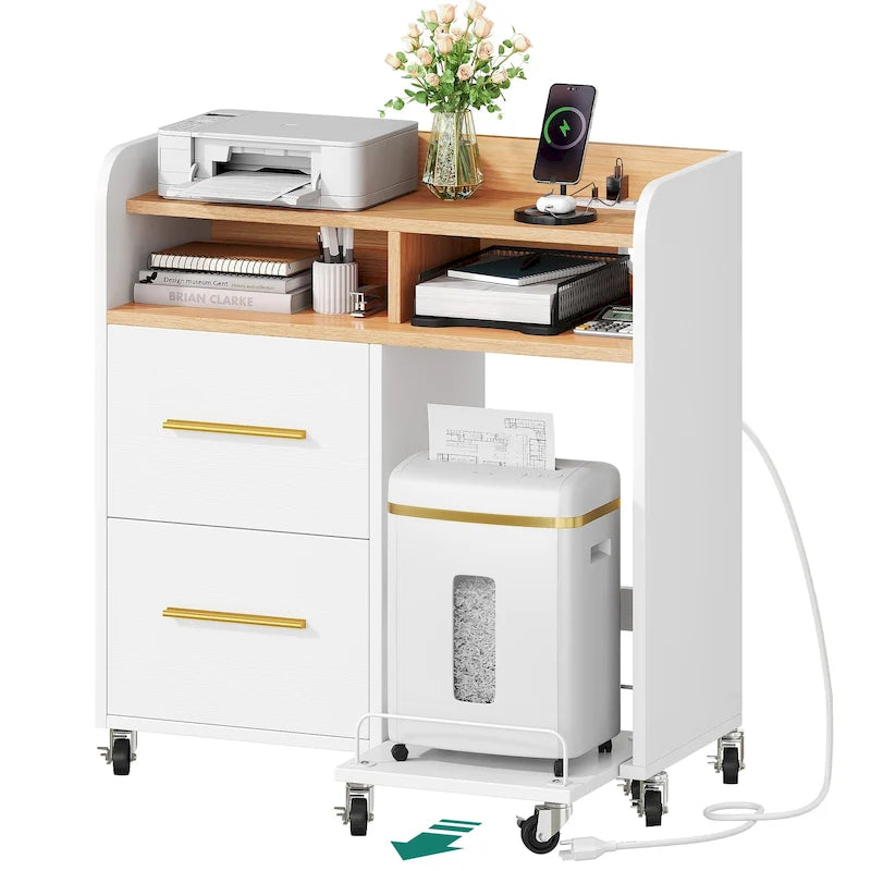 2-Drawer Rolling File Cabinet with Printer Stand for Home Office