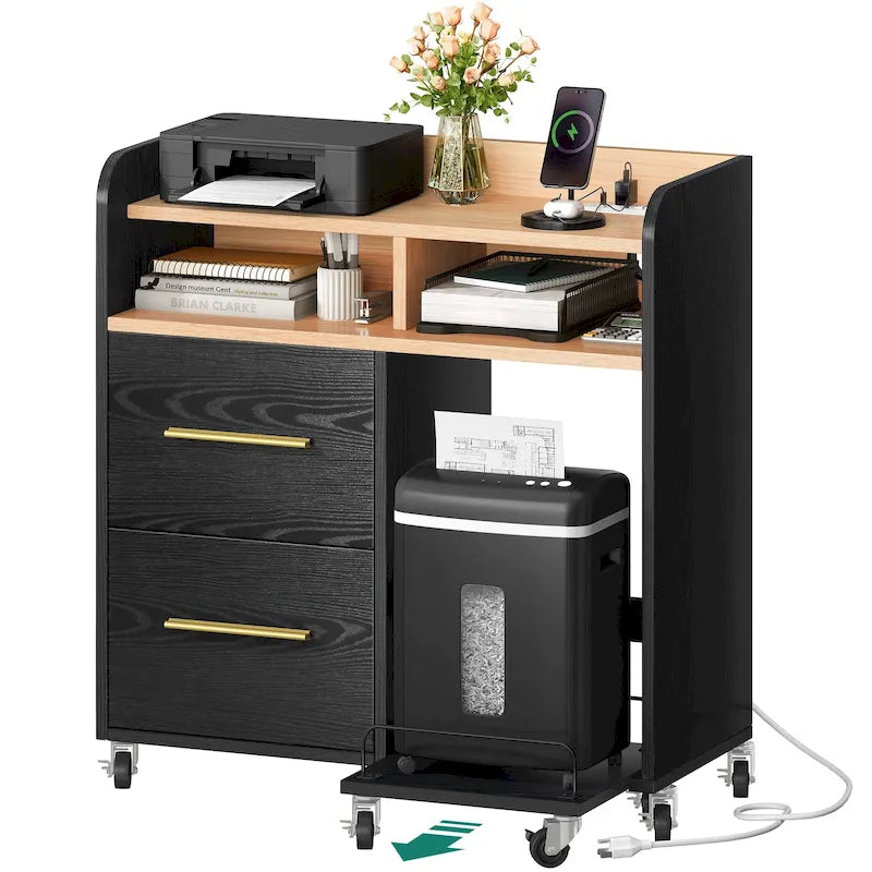 2-Drawer Rolling File Cabinet with Printer Stand for Home Office