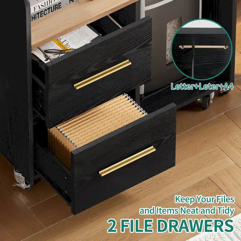 2-Drawer Rolling File Cabinet with Printer Stand for Home Office