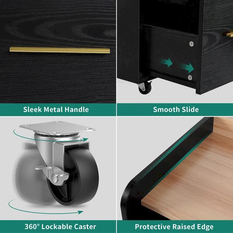2-Drawer Rolling File Cabinet with Printer Stand for Home Office