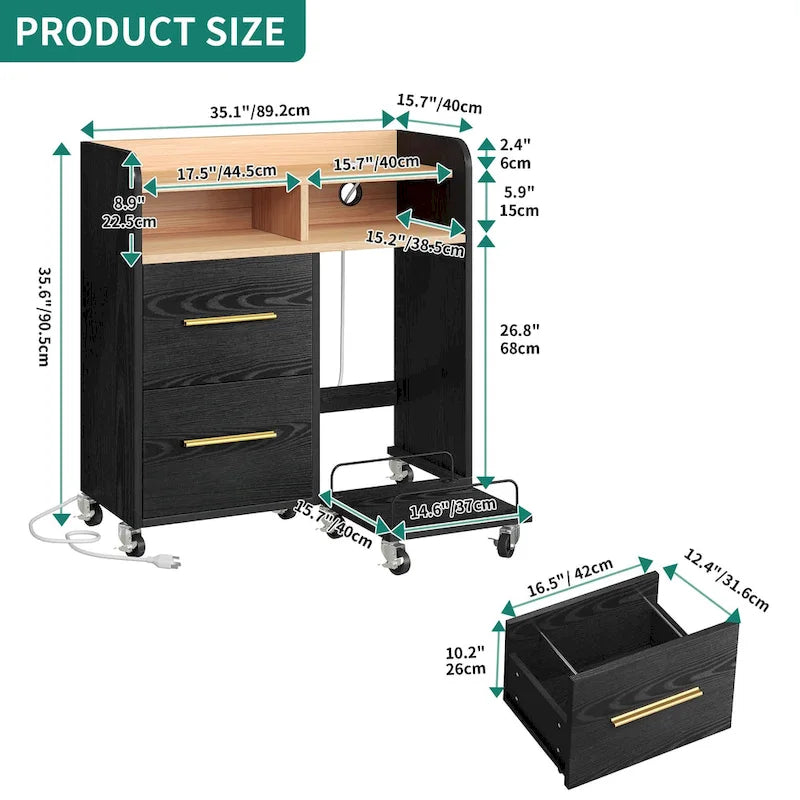 2-Drawer Rolling File Cabinet with Printer Stand for Home Office
