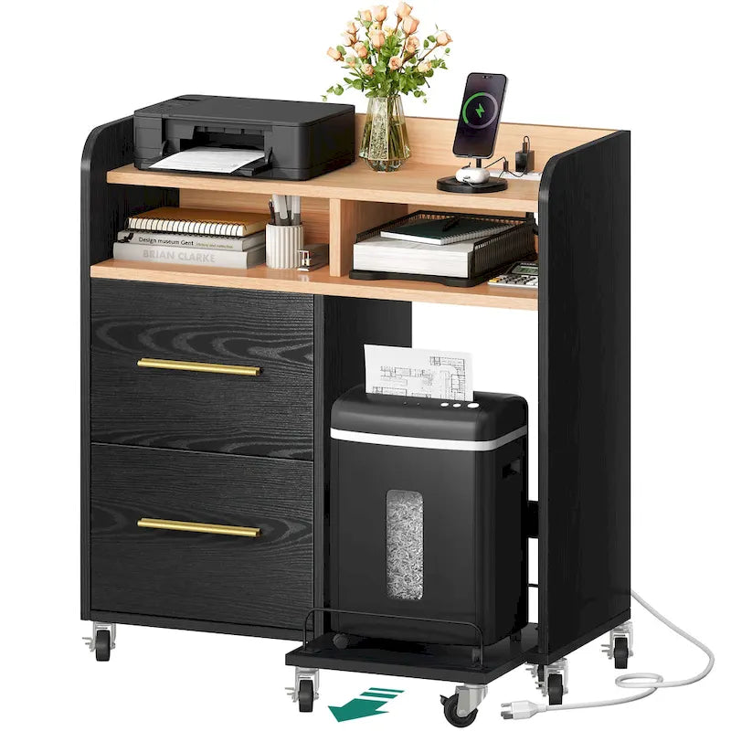 2-Drawer Rolling File Cabinet with Printer Stand for Home Office