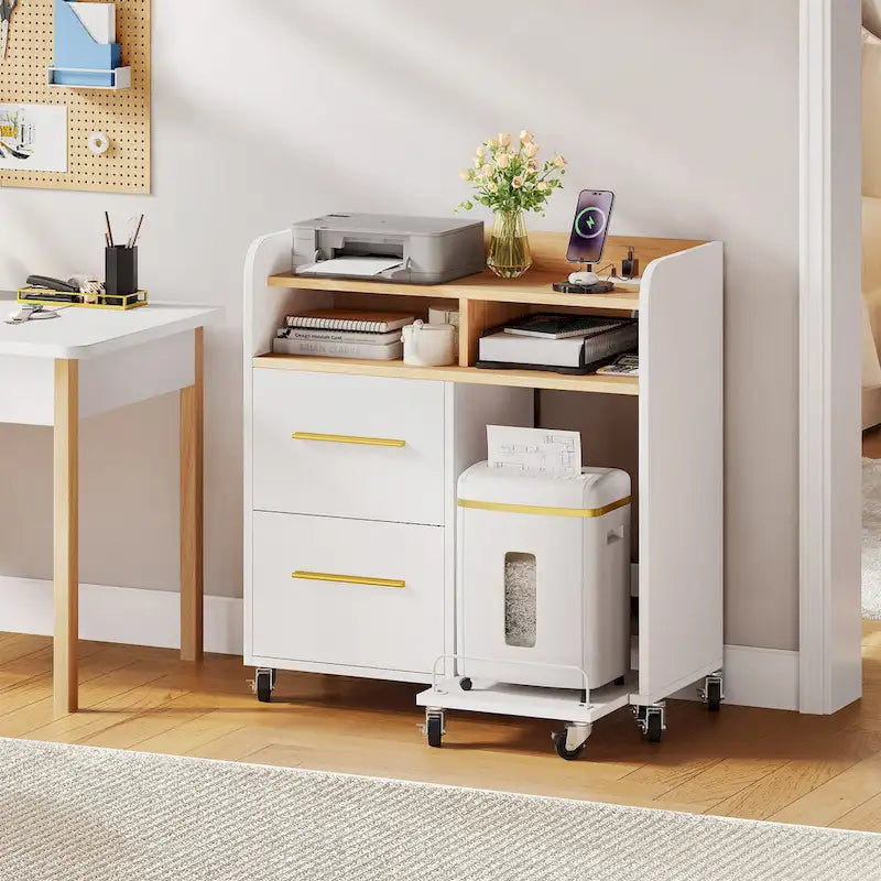 2-Drawer Rolling File Cabinet with Printer Stand for Home Office