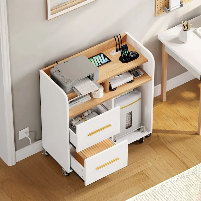2-Drawer Rolling File Cabinet with Printer Stand for Home Office