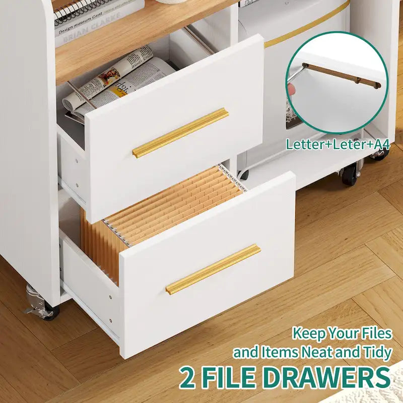 2-Drawer Rolling File Cabinet with Printer Stand for Home Office