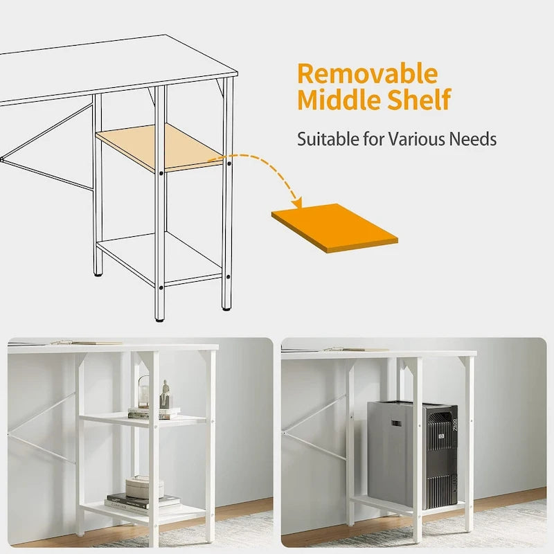 Bureau d’ordinateur de 35 pouces avec étagères de rangement