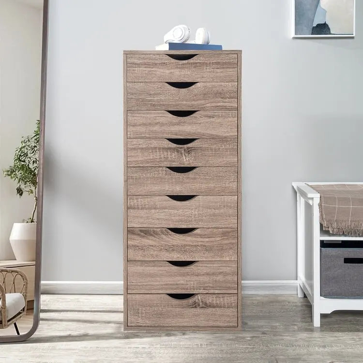 9-Drawer Wooden Dresser with Top Storage Shelf