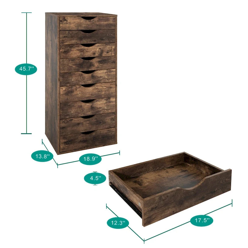 Holzkommode mit 9 Schubladen und oberem Ablagefach