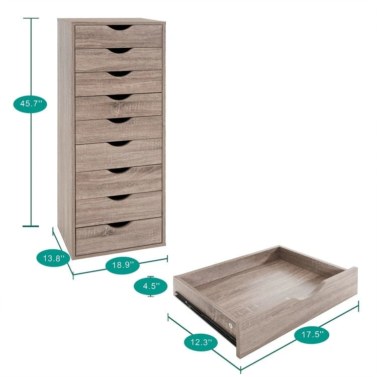 Holzkommode mit 9 Schubladen und oberem Ablagefach