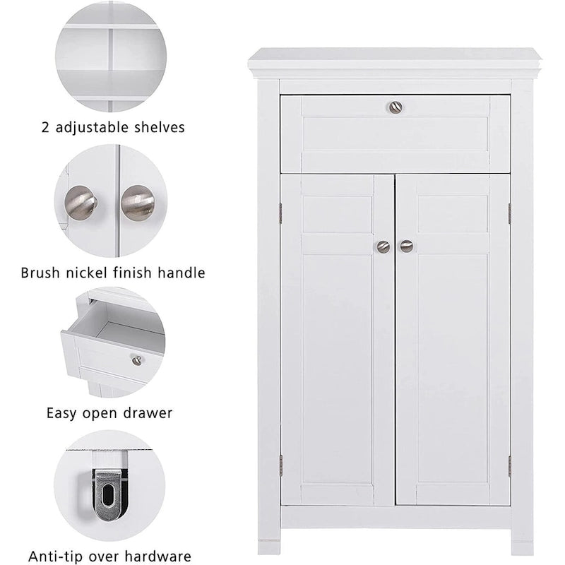 Freestanding Bathroom Cabinet with Doors, White