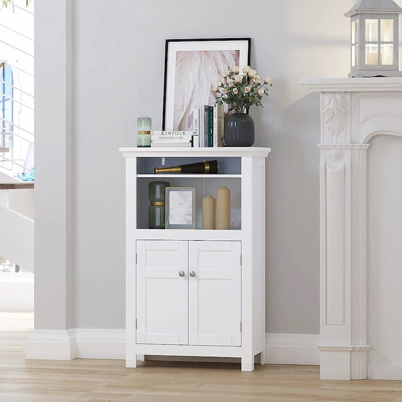 Freestanding Bathroom Cabinet with Doors, White
