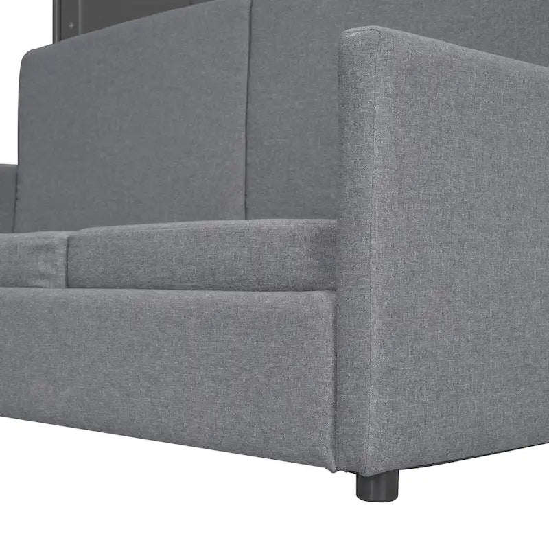 Queen Size Wall Bed with Sofa and Storage, Gray