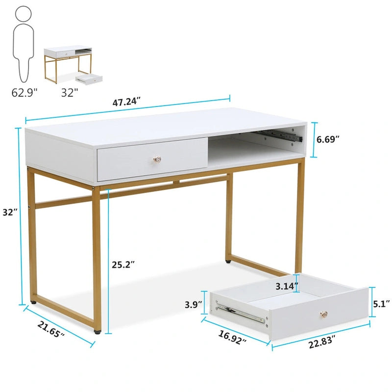 47 Inch Home Office Desk with 2 Storage Drawers