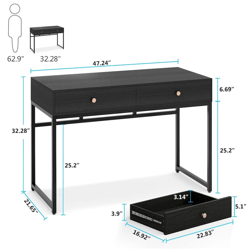 47 Inch Home Office Desk with 2 Storage Drawers
