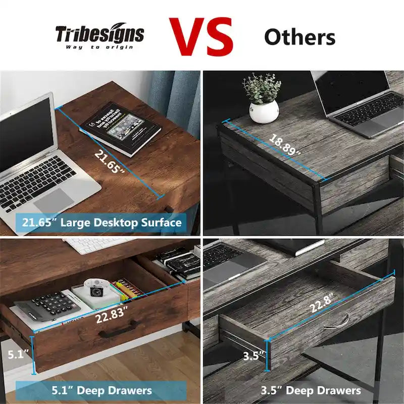 47 Inch Home Office Desk with 2 Storage Drawers